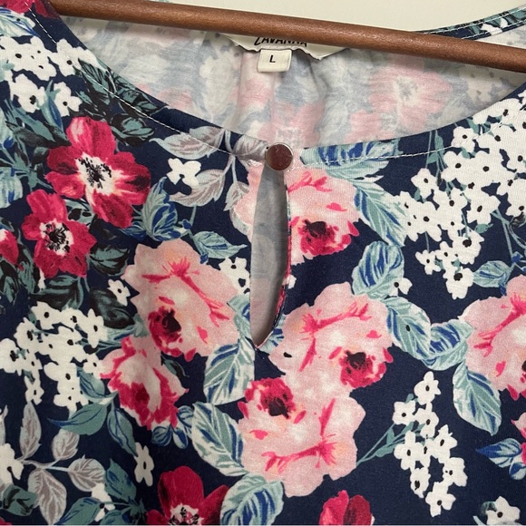 ZAVANNA Floral Women's Top Blue Red Pink White Spring Summer, Large - Picture 5 of 15